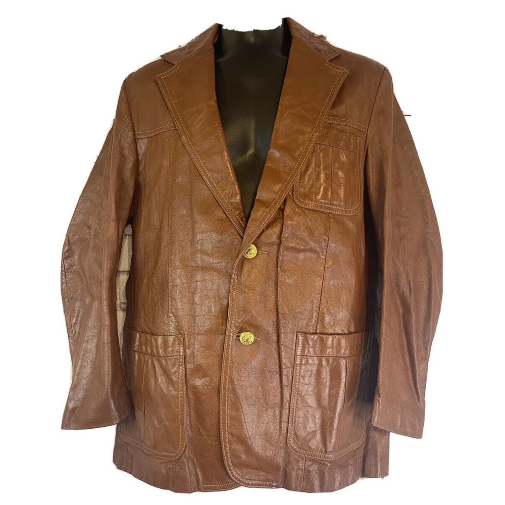Vintage Leather Jacket by Jeffery, Chief Petty Officer Buttons Size 42 Mens Rare